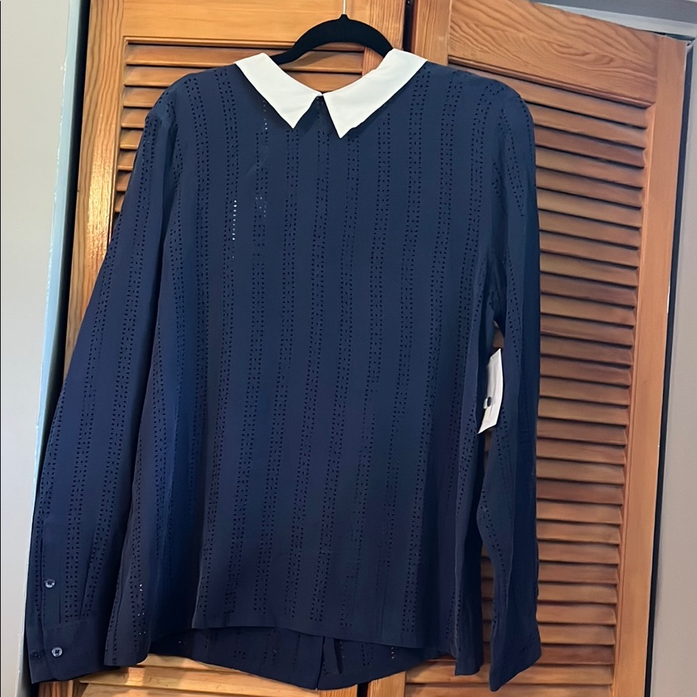 Equipment Navy Blue Blouse with White Collar